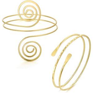 Gold Arm Cuff Bracelets Set for Women Open Adjustable Metallic Jewelry